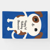 子犬かわいいカラフル第1の誕生日パーティーテーマ 横断幕 (横)