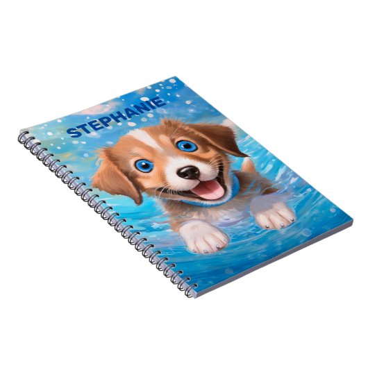 子犬かわいいスイミングドッグパーソナライズされたの子供の名前なし ノートブック (右側)