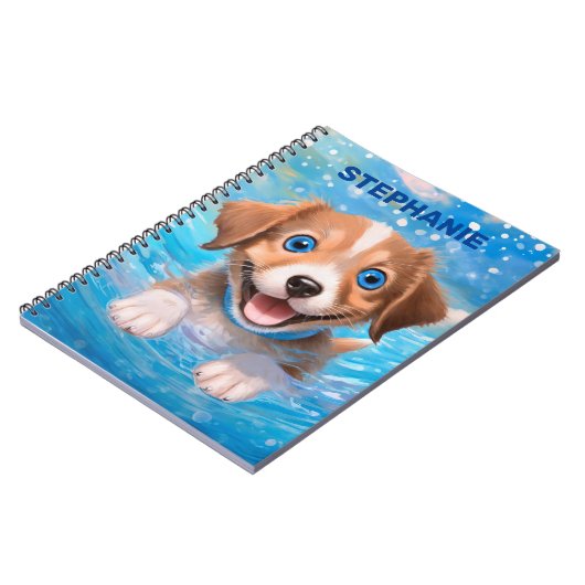 子犬かわいいスイミングドッグパーソナライズされたの子供の名前なし ノートブック (左側)