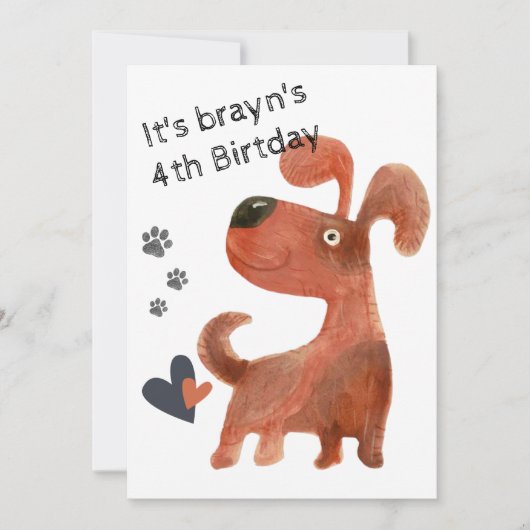 子犬かわいい犬の4歳の誕生日招待状 招待状 (正面)