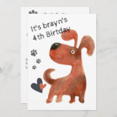 子犬かわいい犬の4歳の誕生日招待状 招待状 (正面/裏面)