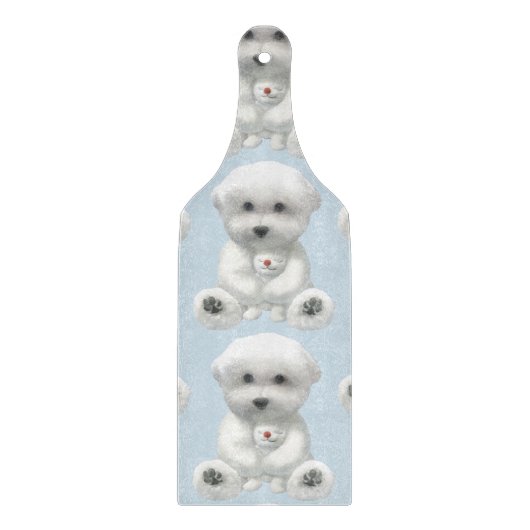 子犬がおもちゃを抱きしめている カッティングボード (正面)