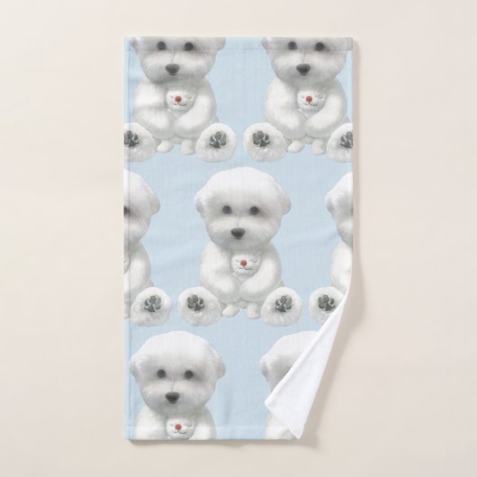 子犬がおもちゃを抱きしめている ハンドタオル (ハンドタオル)
