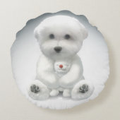 子犬がおもちゃを抱きしめている ラウンドクッション (裏面)