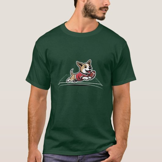 子犬がタッチダウンを決めた Tシャツ (正面)
