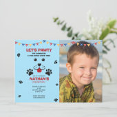 子犬がパウィティ誕生日少年の写真を許可 招待状 (スタンド正面)