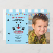 子犬がパウィティ誕生日少年の写真を許可 招待状 (正面/裏面)