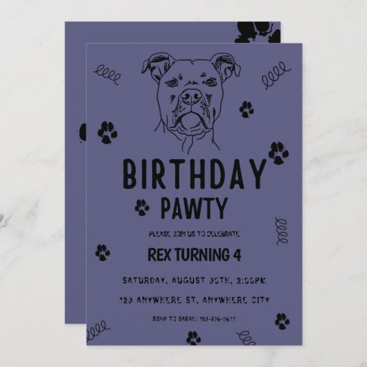 子犬がパティー誕生日パーティーの招待を許可 招待状 (正面/裏面)