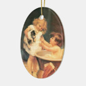 子犬が入浴するヴィンテージアンティーク セラミックオーナメント (左)