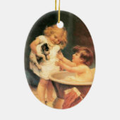 子犬が入浴するヴィンテージアンティーク セラミックオーナメント (裏面)