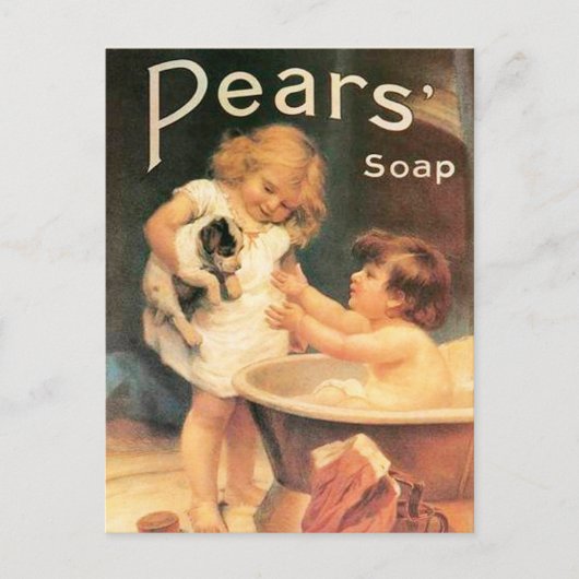 子犬が入浴するヴィンテージアンティーク ポストカード (正面)