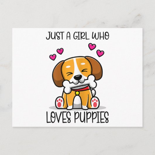 子犬が大好きな女の子 ポストカード (正面)