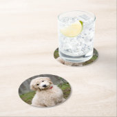 子犬が草の中に座る ラウンドペーパーコースター (インサイチュ)