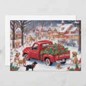 子犬たちと赤いクリスマストラックの村 シーズンカード (正面/裏面)