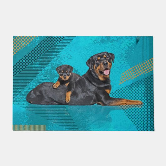 子犬とのロットワイラー ドアマット (正面)