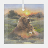 子犬とアイリッシュセッター ガラスオーナメント (正面)