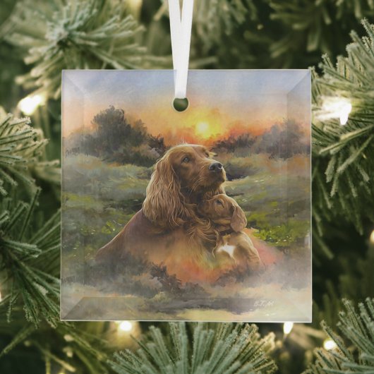 子犬とアイリッシュセッター ガラスオーナメント (インサイチュ)