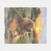 子犬とアイリッシュセッター フリースブランケット (正面(横))