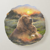 子犬とアイリッシュセッター ラウンドクッション (裏面)