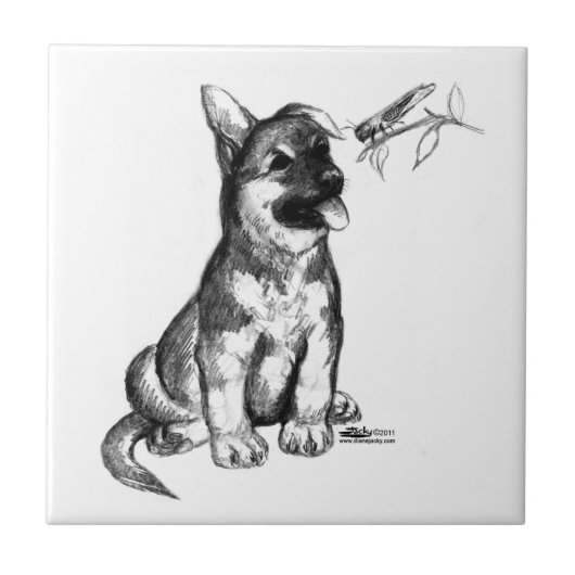 子犬とバッタ タイル (正面)