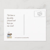 子犬とバルーン付き最初の誕生日パーティー インビテーションポストカード (裏面)