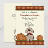 子犬とパンプキンの秋の誕生日招待状 招待状 (正面/裏面)