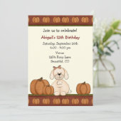 子犬とパンプキンの秋の誕生日招待状 招待状 (スタンド正面)