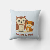 子犬とフクロウ | かわいい動物の友だち子供へゃ クッション (裏面)