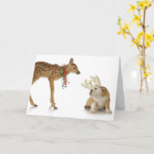 子犬とブルドッグのクリスマスカード カード (黄色い花)