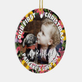 子犬とベビーの最初のクリスマスフォトフローラフレーム セラミックオーナメント (右)