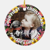 子犬とベビーの最初のクリスマスフォトフローラフレーム セラミックオーナメント (裏面)