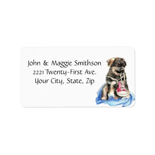 子犬とランニング靴アート住所 シール (正面)