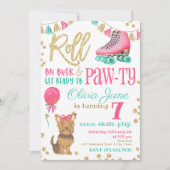 子犬とローラスケートで滑る誕生日招待状 招待状 (正面)