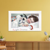子犬と一緒に眠る楽しいクリスマスの少年 キャンバスプリント (インサイチュ (リビング))