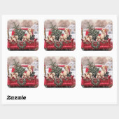 子犬と可愛いクリスマスレトロ赤いトラック スクエアシール (シート)