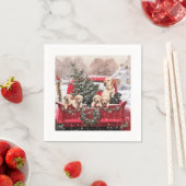 子犬と可愛いクリスマスレトロ赤いトラック スタンダードカクテルナプキン (インサイチュ)