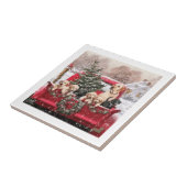 子犬と可愛いクリスマスレトロ赤いトラック タイル (側面)