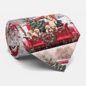 子犬と可愛いクリスマスレトロ赤いトラック ネクタイ (ロール)