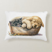 子犬と子猫が入った籠 アクセントクッション (裏面)