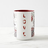 子犬と子猫が愛する2音の熱い飲み物マグ マグカップ (中央)