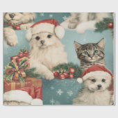 子犬と子猫のクリスマス包装紙 ラッピングペーパー (フラット)