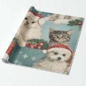 子犬と子猫のクリスマス包装紙 ラッピングペーパー (アンロールド)