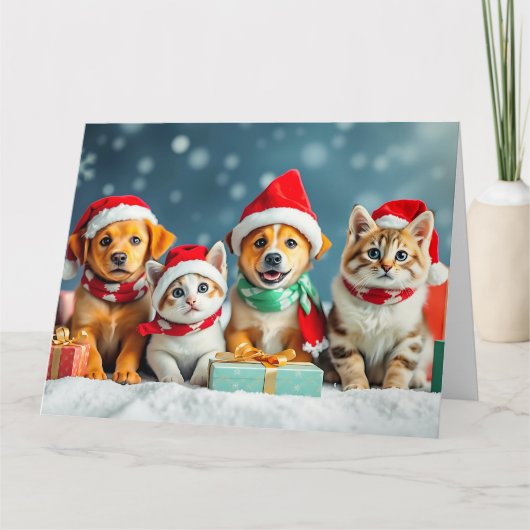 子犬と子猫のクリスマス カード (正面)
