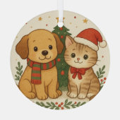 子犬と子猫のクリスマス・チアー ガラスオーナメント (裏面)