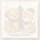 子犬と子猫のクリスマス・チアー ガラスコースター (裏面)