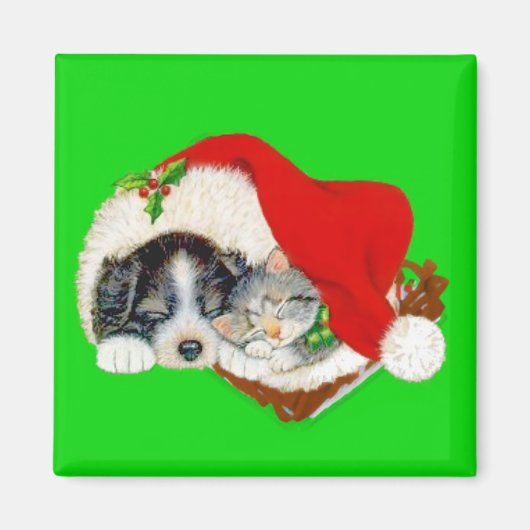 子犬と子猫のクリスマス マグネット (正面)