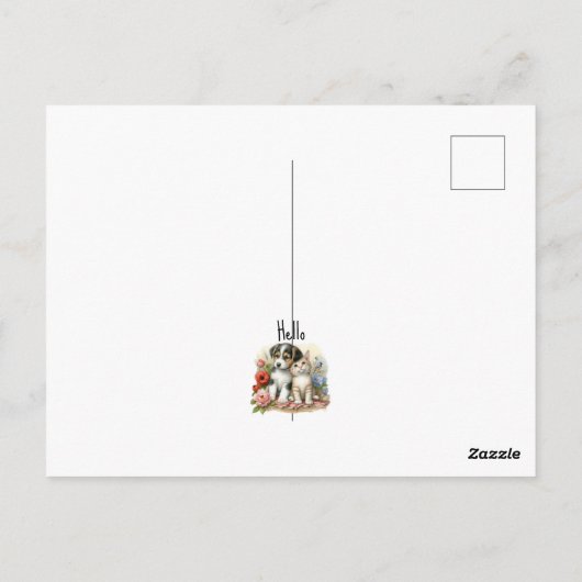 子犬と子猫のベイビー ファーストバースデー パーソナライズド ポストカード (裏面)