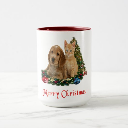 子犬と子猫クリスマスマグ マグカップ (中央)
