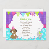 子犬と子猫サンキューカード紫グリーン サンキューカード (正面/裏面)