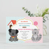 子犬と子猫ツインズ/ジョイント誕生日招待状 招待状 (スタンド正面)